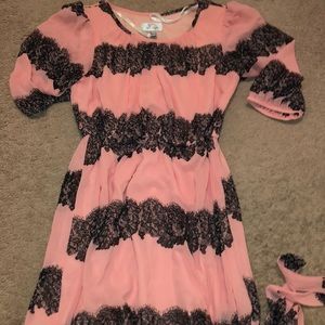 Pink and black skater dress
